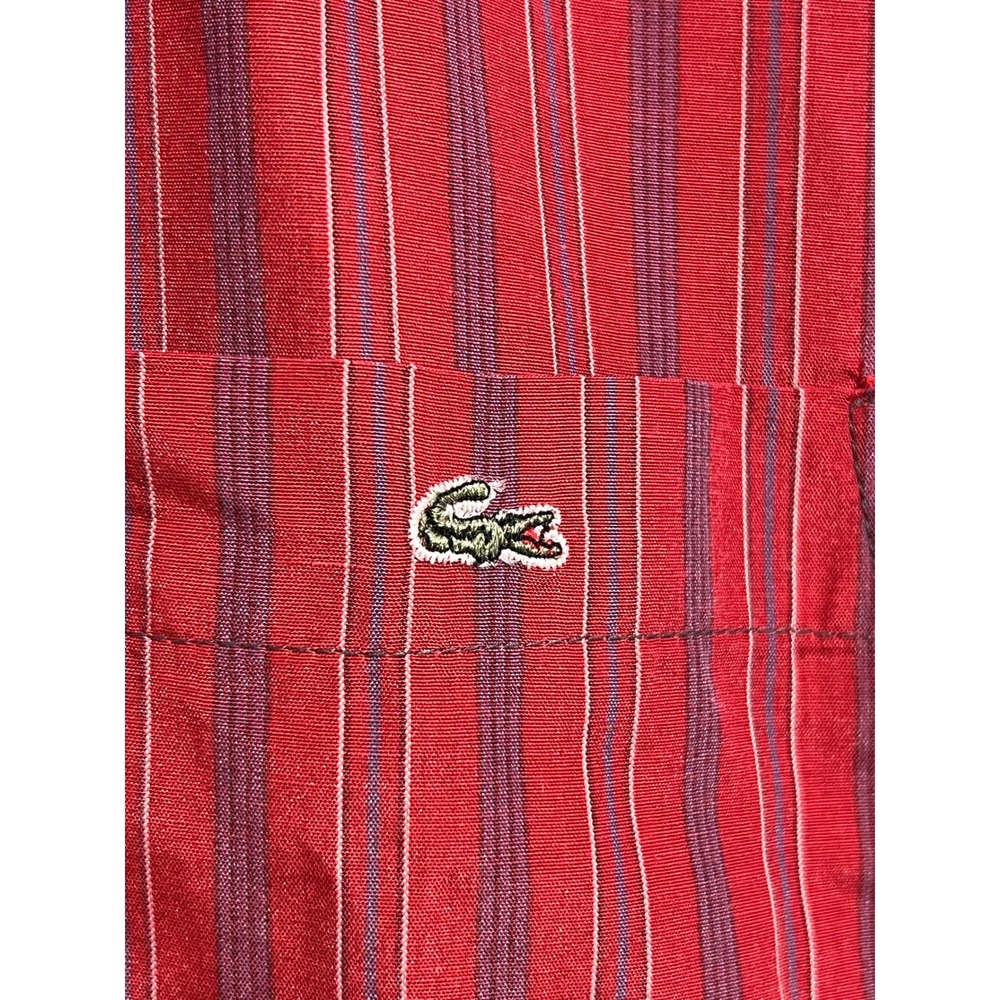 Vintage Chemise Lacoste Mens XXL Red Striped Short Sleeve Button Down Shirt - Picture 10 of 15